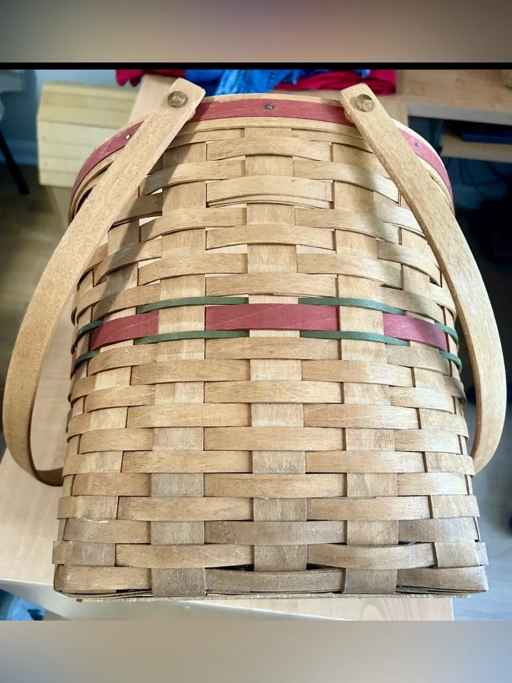 Longaberger laundry basket 1990 very large floor model with 2 swing handles